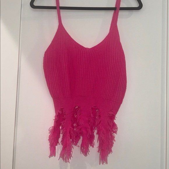 Pink Fringe Knit Crop Top - Picture 4 of 8